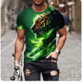 Men's black t-shirt with a large, textured 3D lion print on the front.