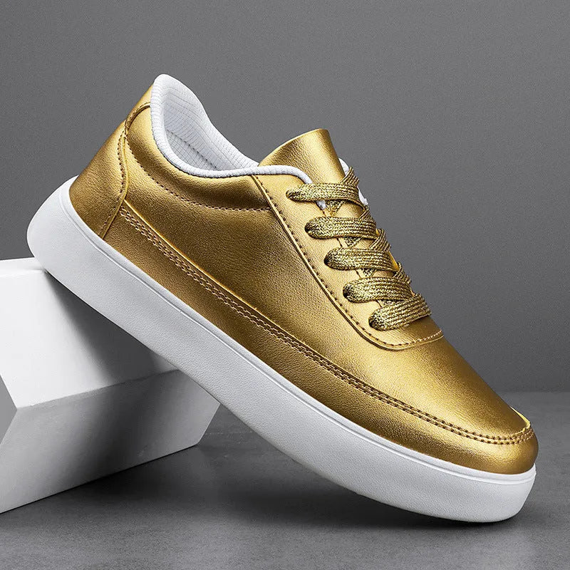 Women's leather lace-up flat casual shoes in white, shown on a light background.