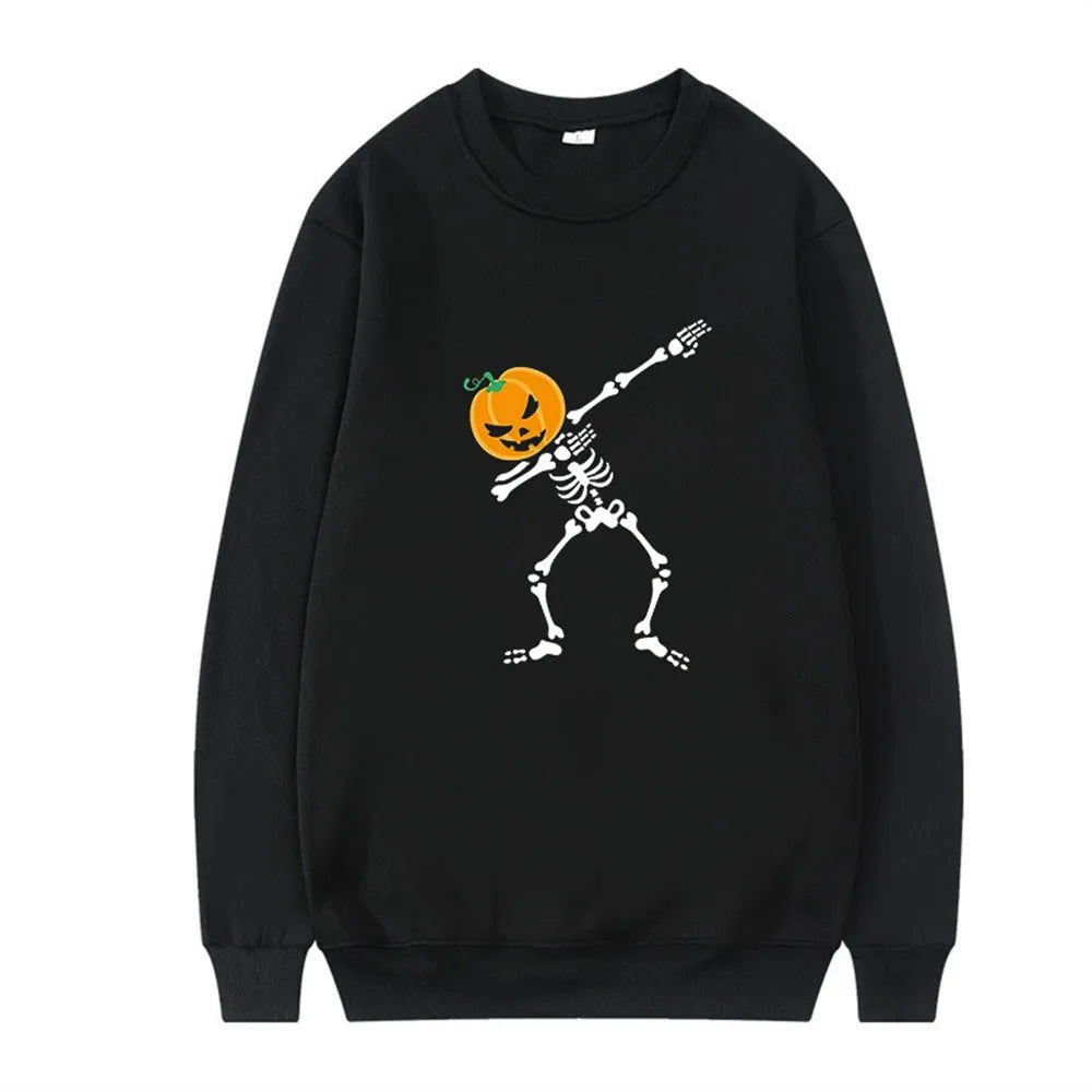Women's printed casual crew neck long sleeve top in a cotton blend fabric on a hanger.