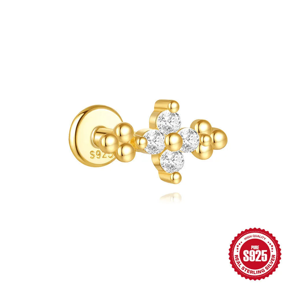 S925 sterling silver geometric moon and star earrings with diamond embedded detail in gold colour
