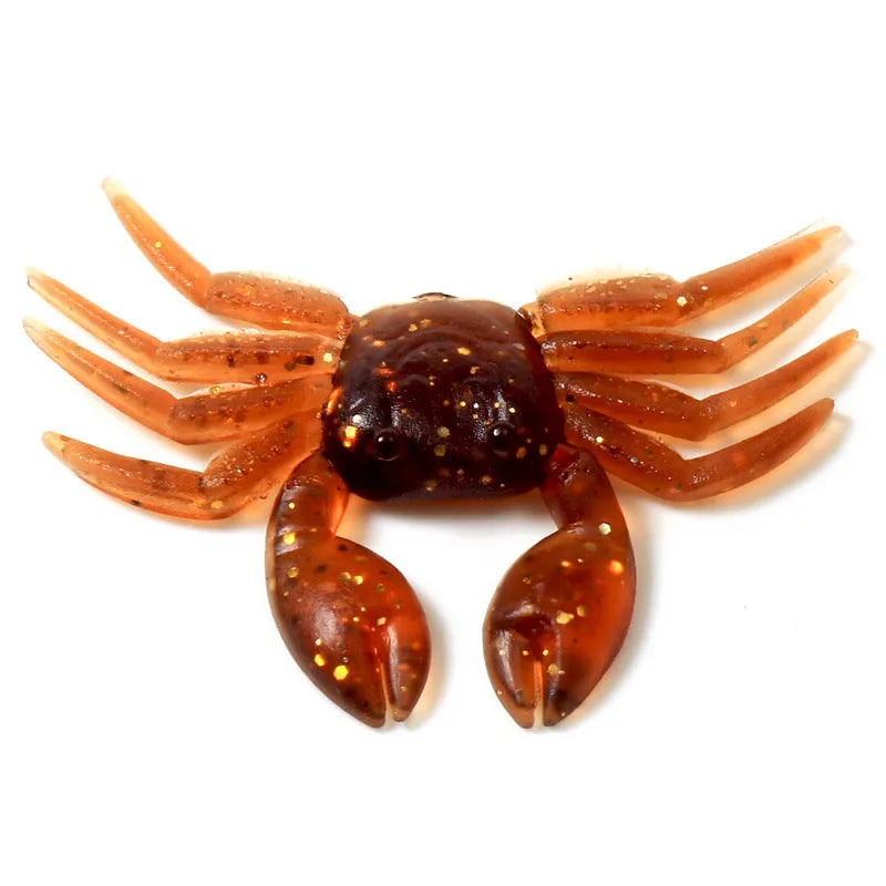 Brown and red soft PVC crab fishing lure measuring 8 cm in length