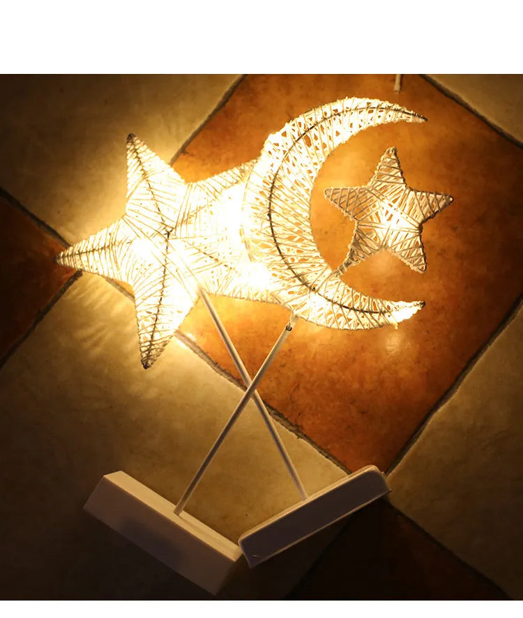 Rattan ball LED string lights with star, heart, and moon shaped lamps for bedroom decoration