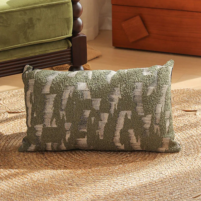 Yarn-dyed jacquard cushion cover with retro plant and flower pattern, 45x45 cm, in a waist pillow shape.