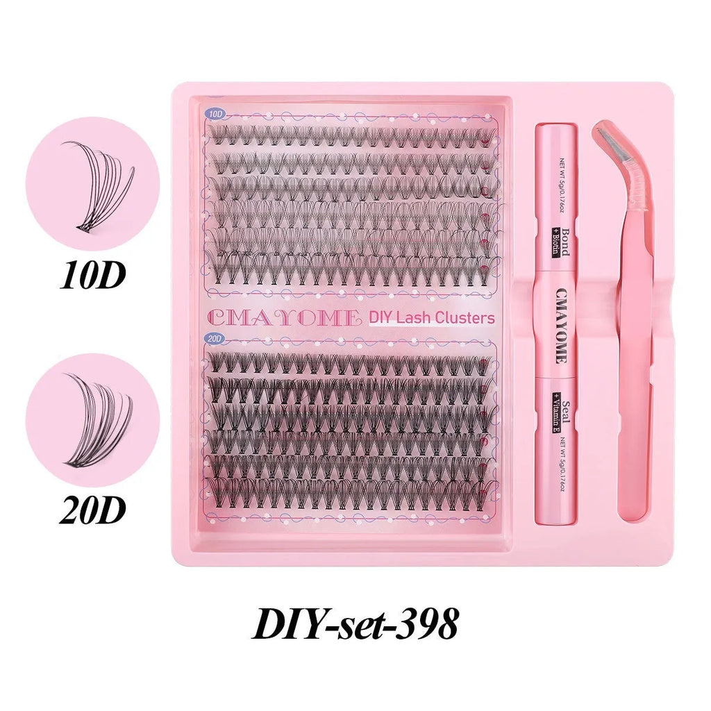 DIY single cluster individual false eyelashes with artificial fibre construction and mixed lengths