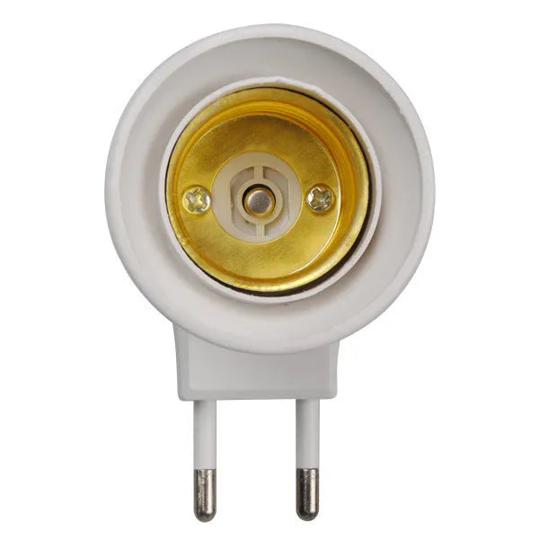 White E27 bulb socket adapter converter with wall plug-in screw lamp holder and integrated switch control