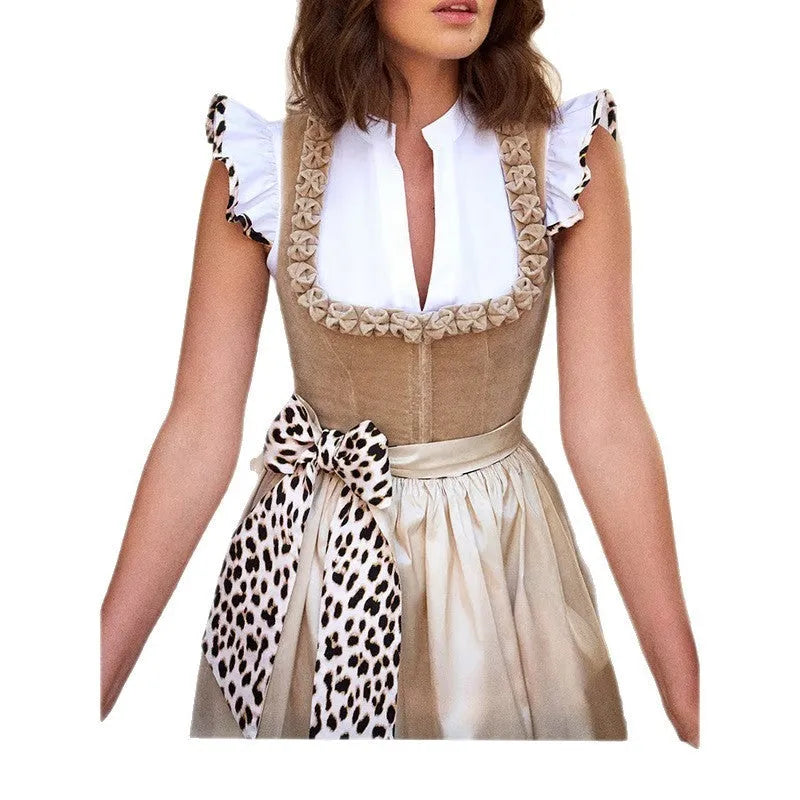 Khaki German Oktoberfest women's beer dress in cotton polyester blend fabric