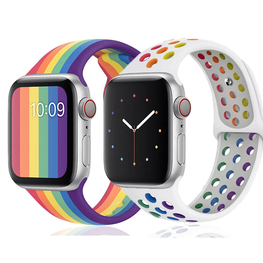 Silicone sports wristband with adjustable buckle strap in black, rainbow or white colour options