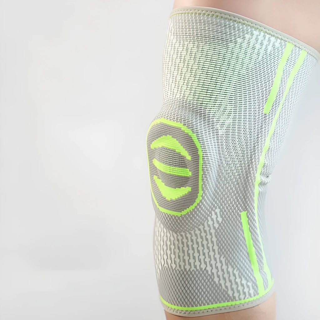 Cotton mountaineering knee cover shown in green colour with L/M/XL sizing codes