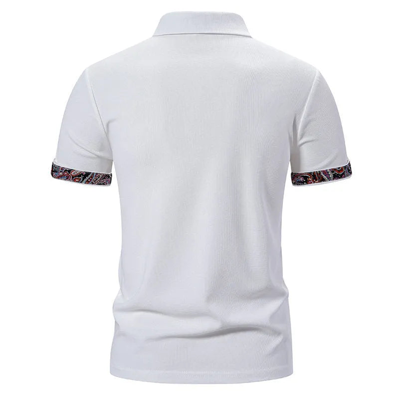 Men's cotton blend polo shirt with colour stitching and turnover neck collar in three colour options