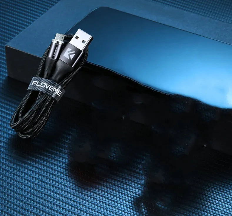 Magnetic smartphone charging cable with LED light indicator in black, available in 1m and 2m lengths
