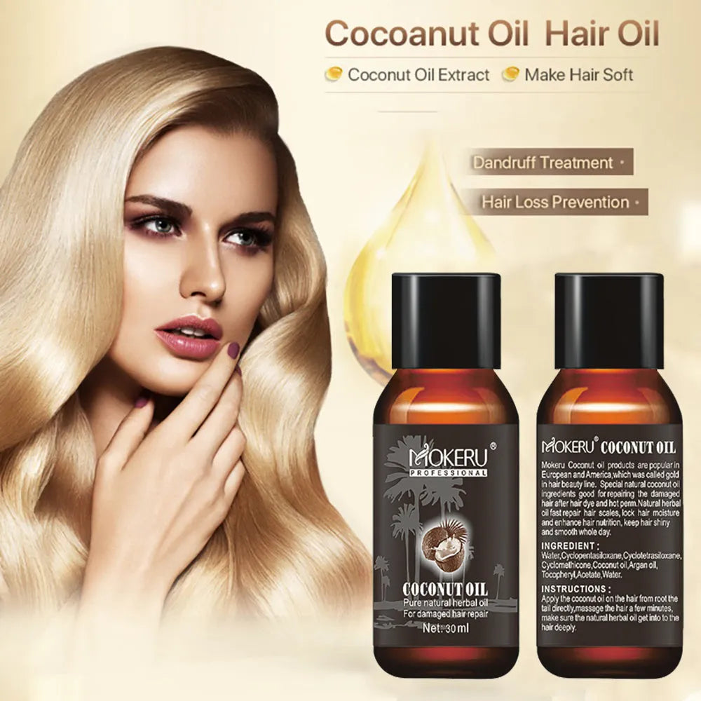 Coconut oil hair repair treatment for frizz and damage, 30ml, white packaging