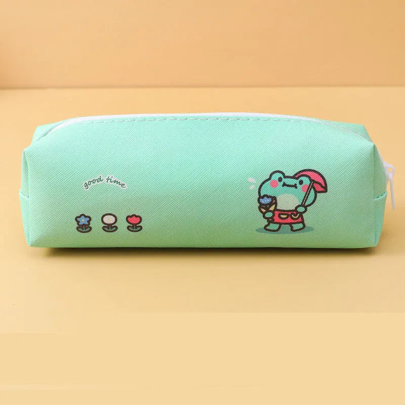 Student PU round pencil case 20.5x7.5cm in Korean style with cartoon colour options