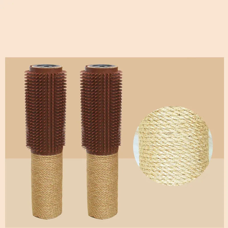 Brown sisal cat scratching post on wood base measuring 30cm tall