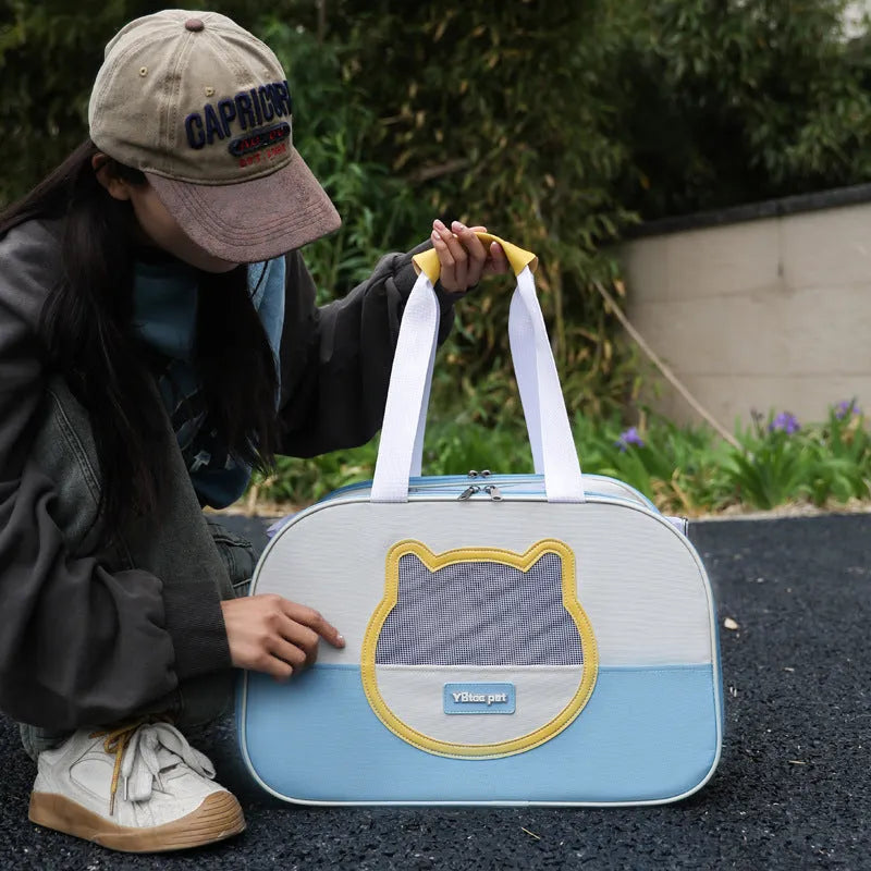 Foldable Oxford cloth cat backpack with contrast colour pattern and medium-soft padding