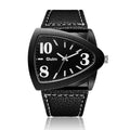 Men's casual watch with triangle pattern strap in choice of brown, black, or blue colour.