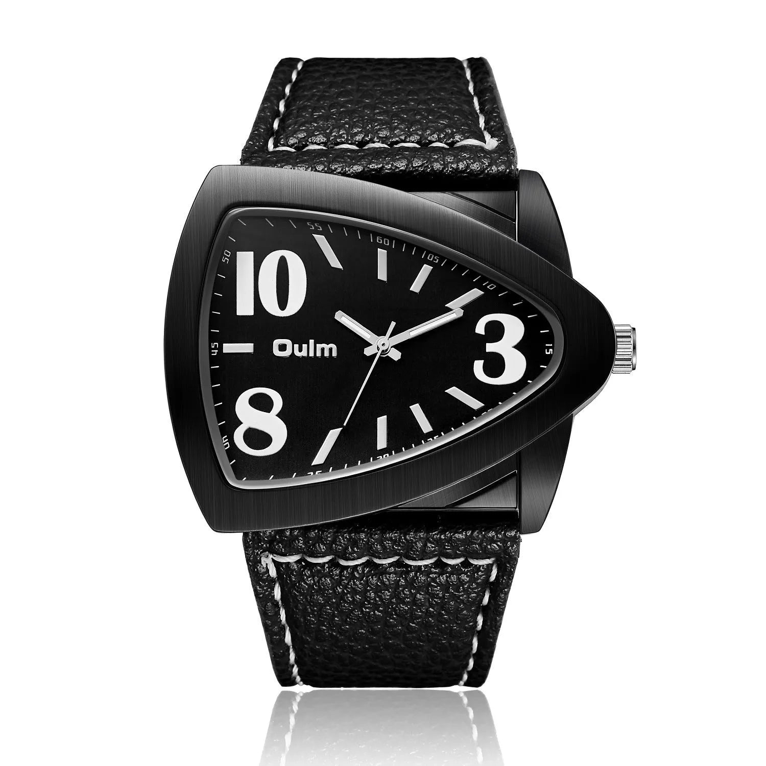Men's casual watch with triangle pattern strap in choice of brown, black, or blue colour.