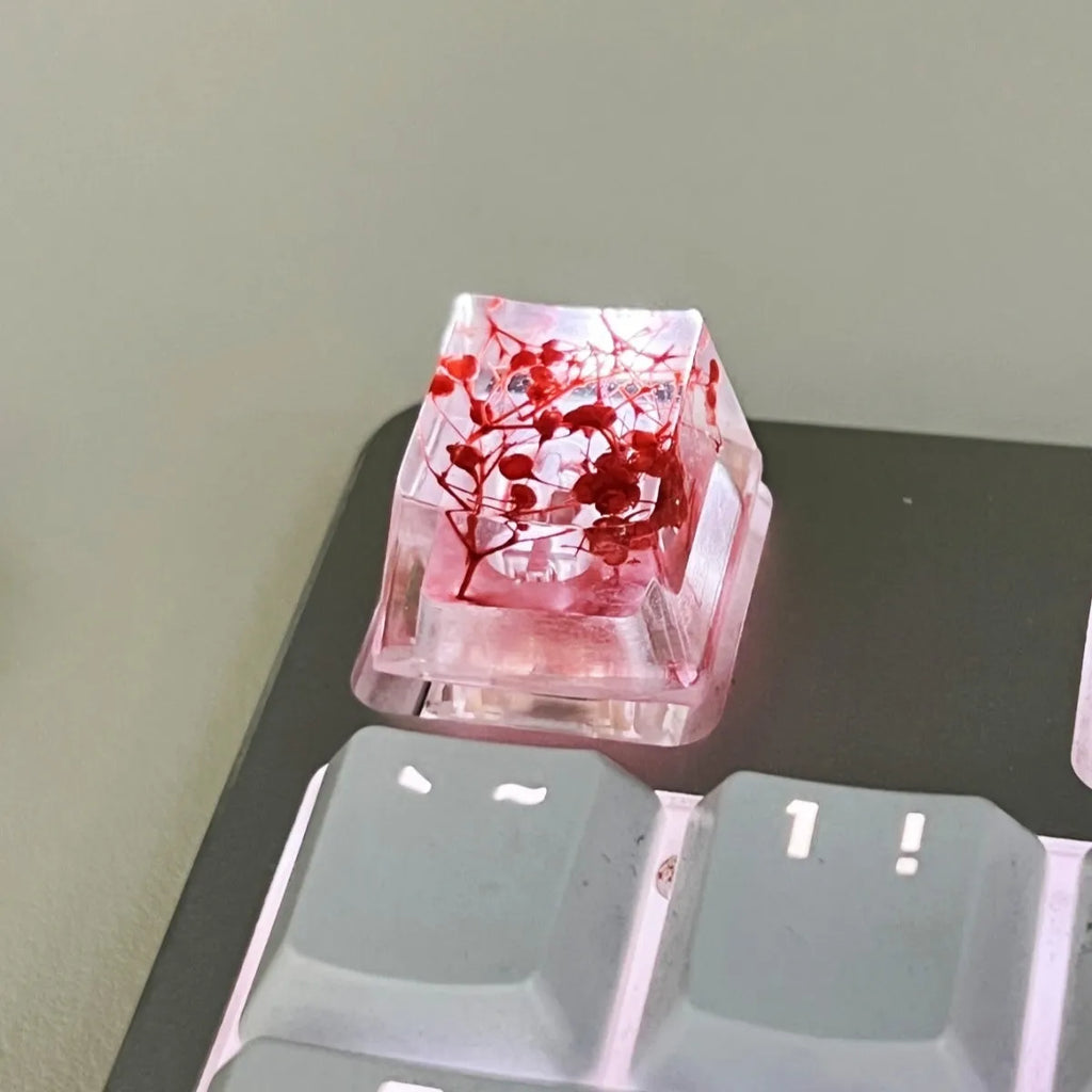 Transparent resin mechanical keyboard keycap with starry sky design in four colour options