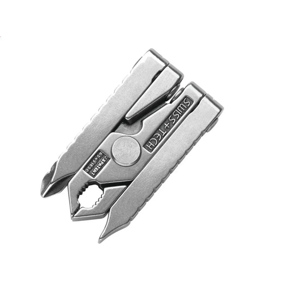 Mini multifunction pliers 420 stainless steel silver colour closed 47mm expanded 82mm on flat surface