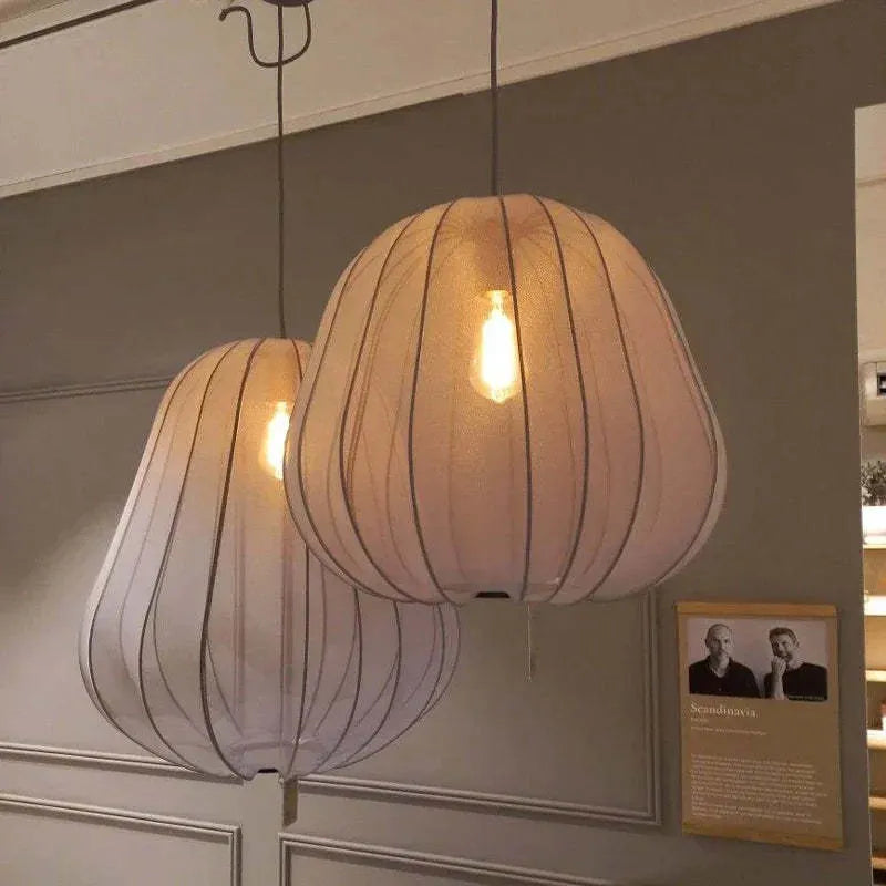 Japanese style net pumpkin ceiling lamp with iron construction and LED tricolour lighting