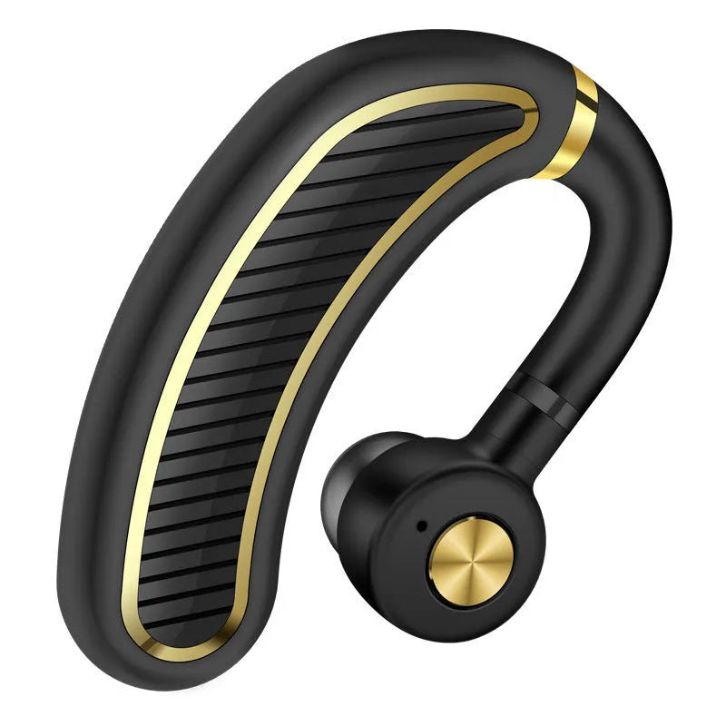 Wireless sweatproof earphones in black gold colour with 24-hour talk time battery