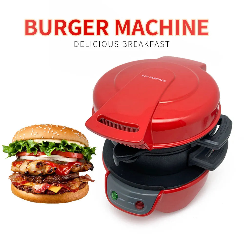 Red silver grey orange multifunction breakfast sandwich maker with egg ring and waffle plates