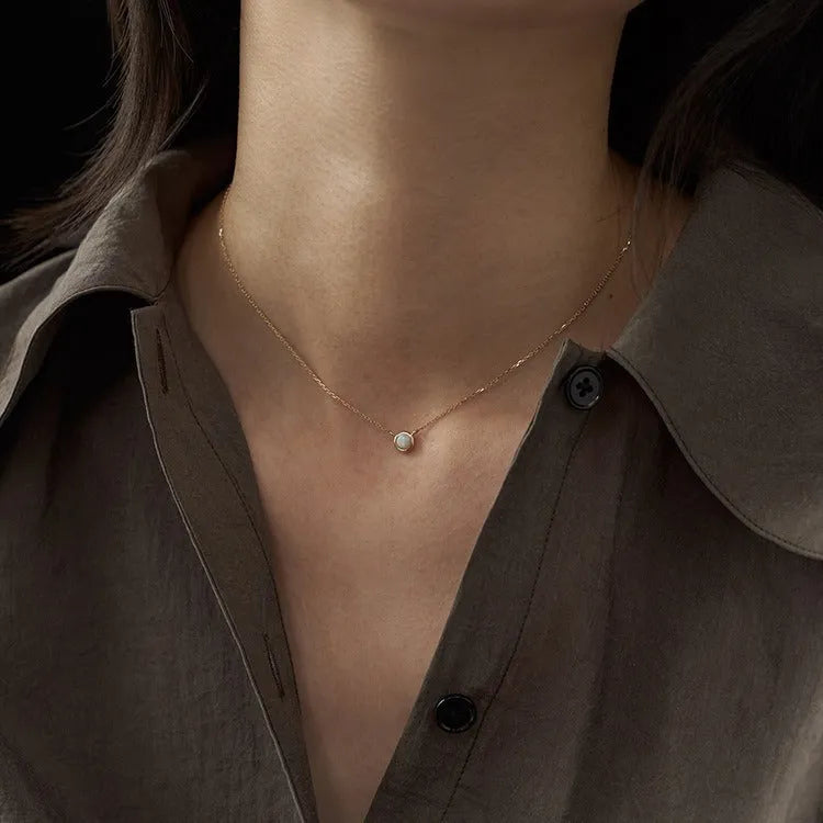 S925 silver plating geometric oval jelly opal pendant necklace with 14K gold or white gold colour options