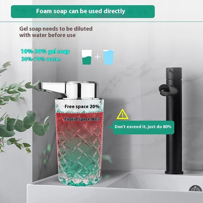 Automatic soap dispenser with metallic finish and USB Type-C charging port
