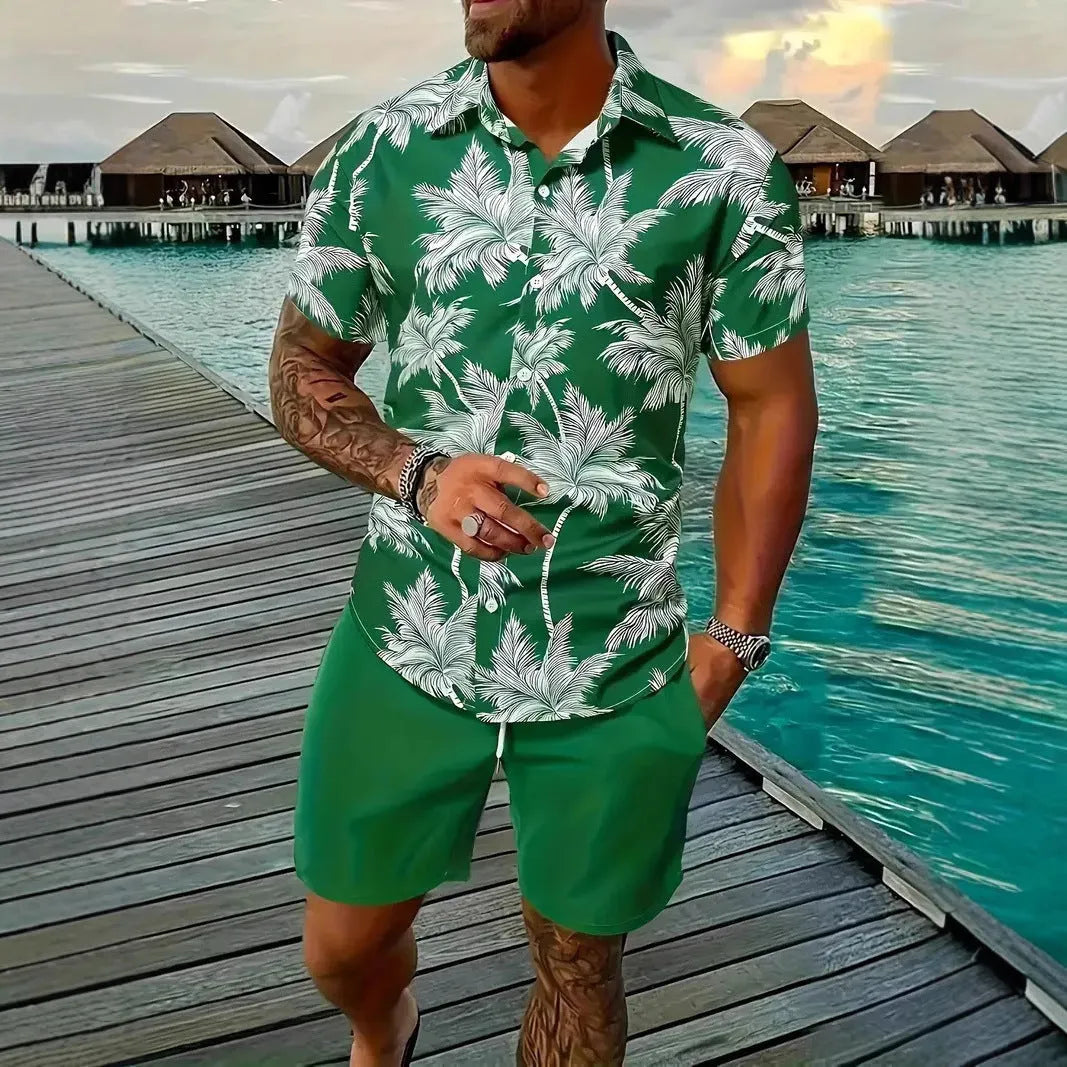 Men's 3D printed Hawaii pattern short sleeve top and matching shorts casual set