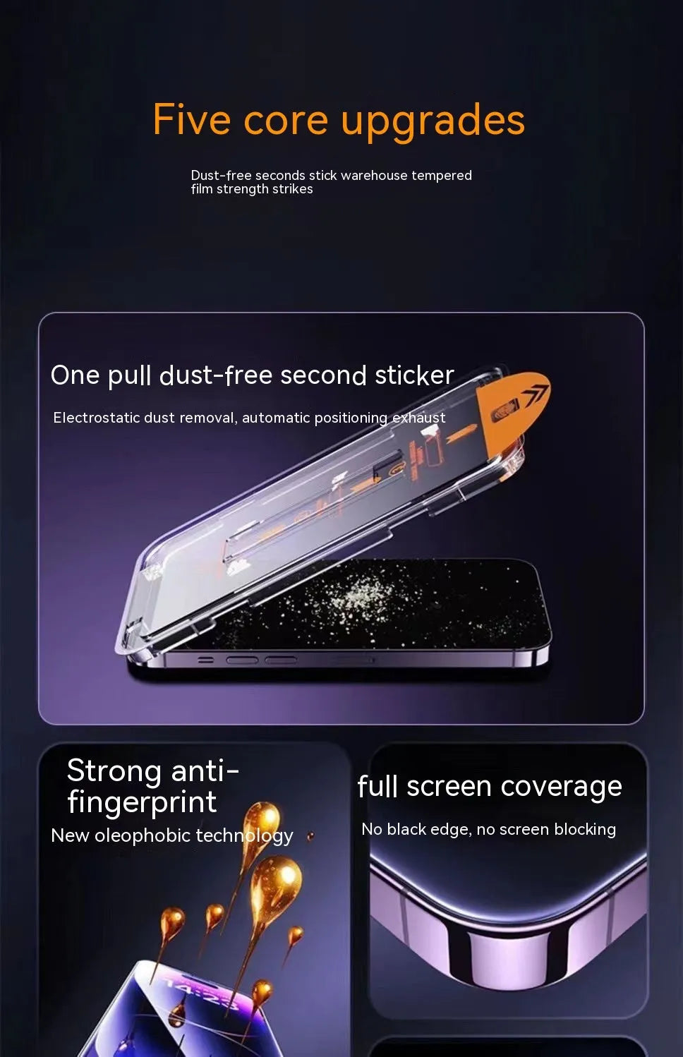 iPhone tempered glass screen protector with privacy and anti-purple light features on a mobile phone.