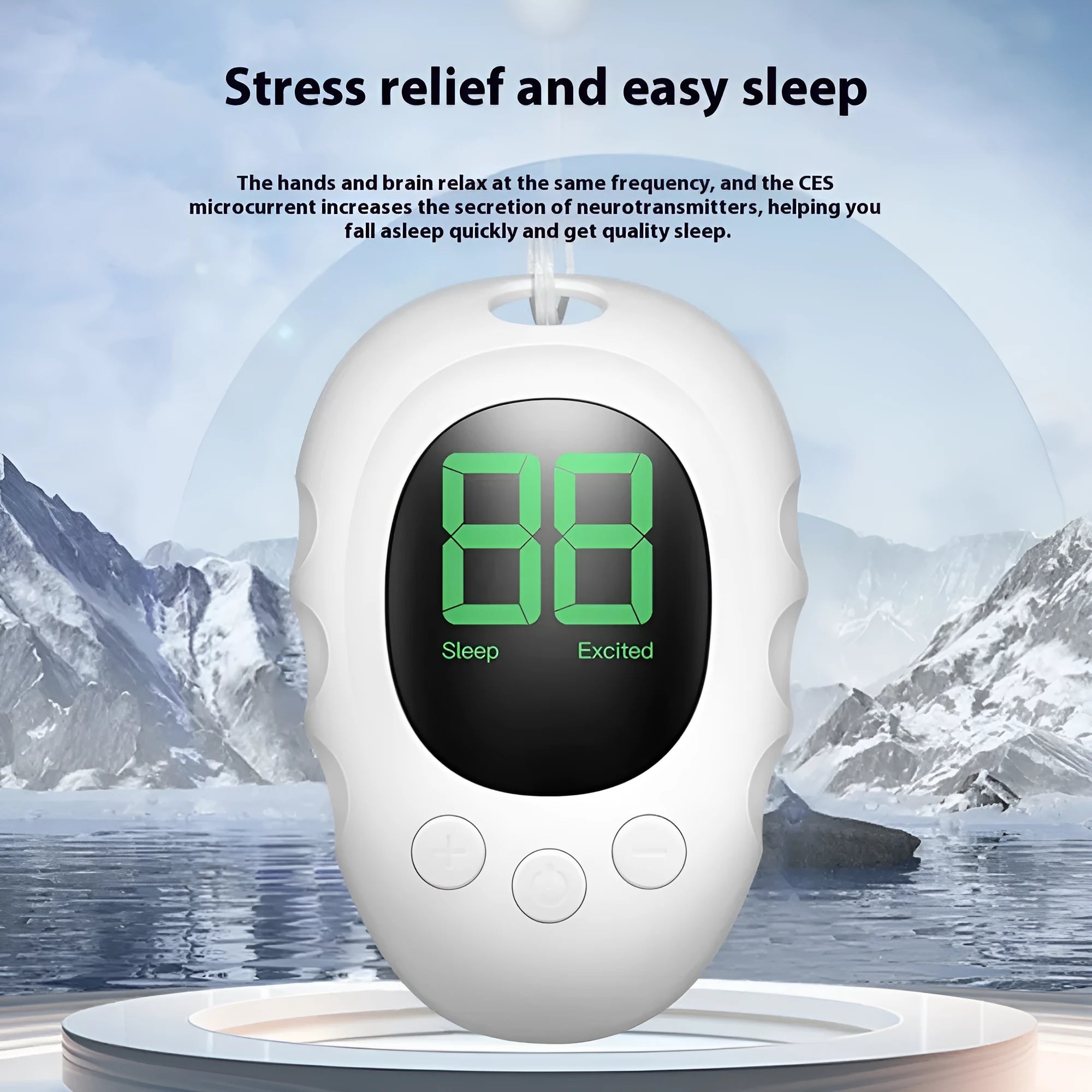 Rechargeable silicone sleep monitor handheld device in black, green or white colour with USB charging cable