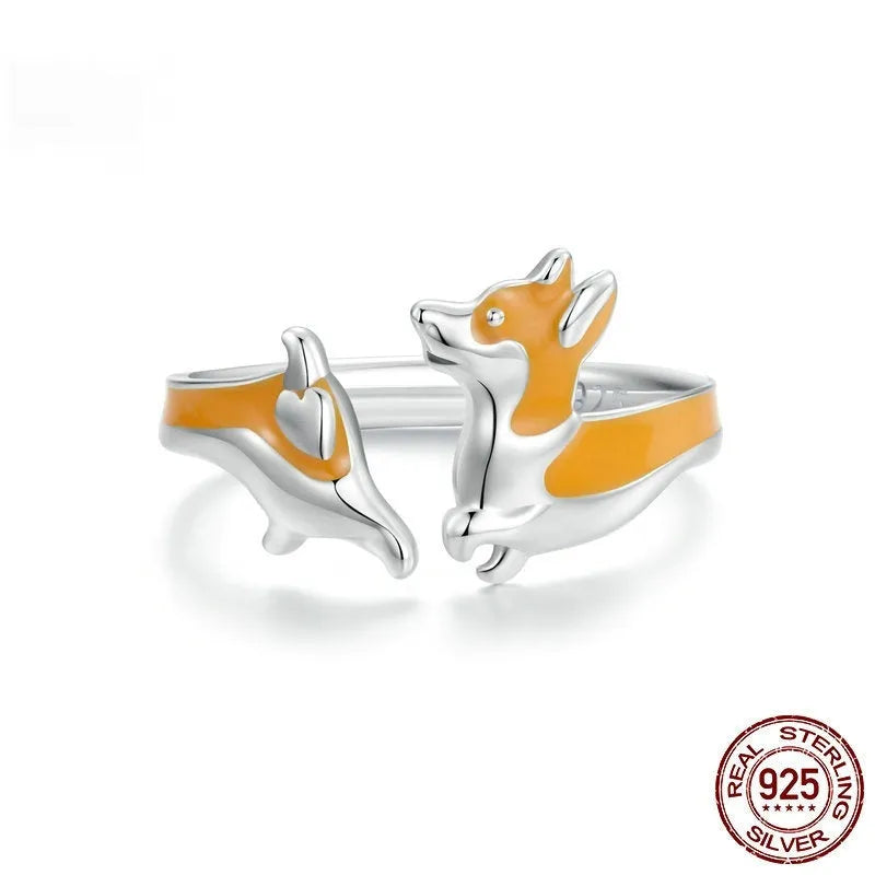 Silver electroplated corgi charm ring with cartoon design SCR1014-E colour