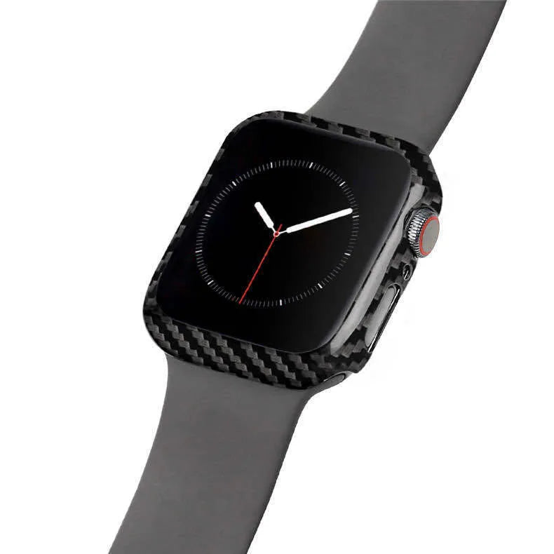Carbon fibre Apple Watch 4 case with half-wrap leather design in 44mm size