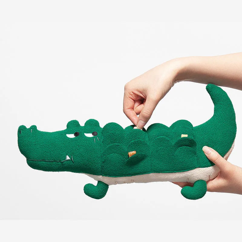 Green plush toy dog interactive pet companion measuring 35cm by 18cm