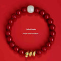 Handmade cinnabar Chinese zodiac bracelet with snake beads, shown in 6mm and 8mm size options.
