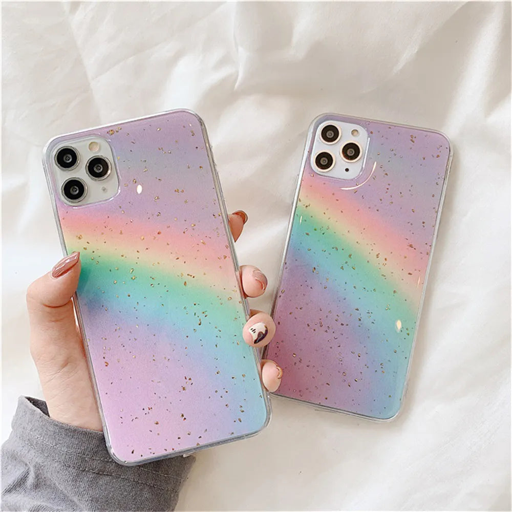 Rainbow gradient tpu protective phone case with striped design for Apple iPhone