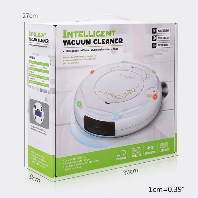 Lazy Smart robotic vacuum cleaner in blue, black, or white on a hard floor