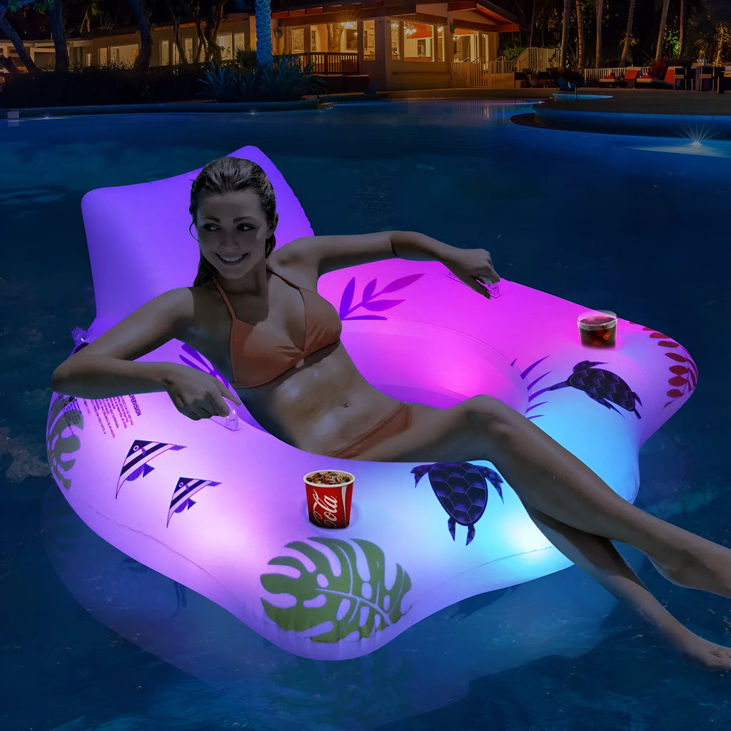 White U-shaped inflatable float with luminous features for water recreation
