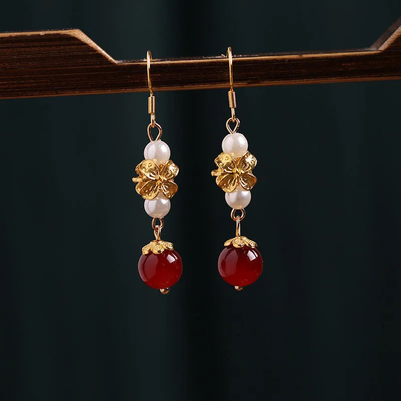 A pair of geometric retro-style alloy earrings with an electroplated finish, designed with vintage court and Han cheongsam inspiration.