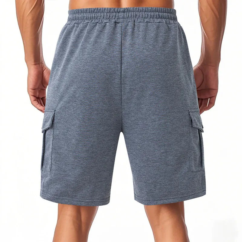 Terry fabric cargo shorts with multiple pockets in loose fit design for summer sports activities