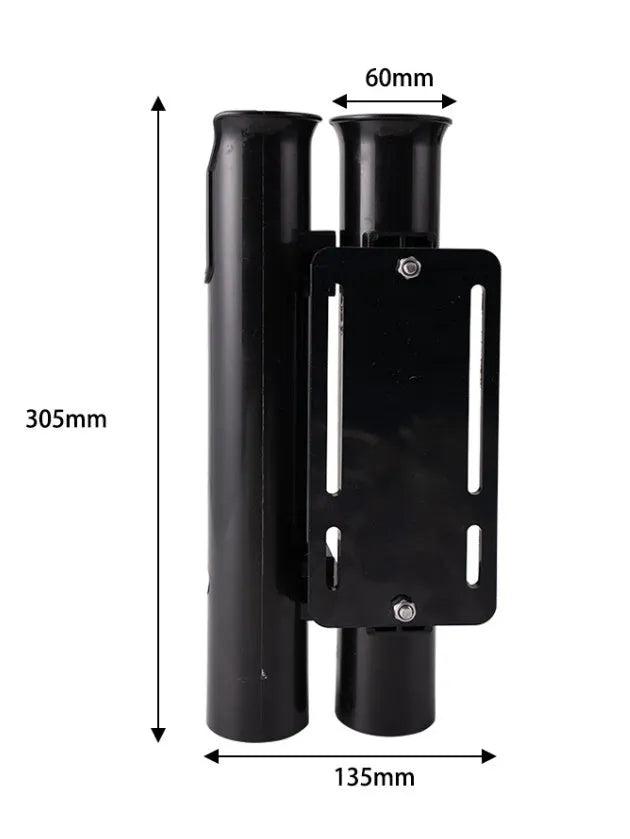 Carbon fibre fishing rod rack with double-layer plastic cradle mounted on bicycle handlebars
