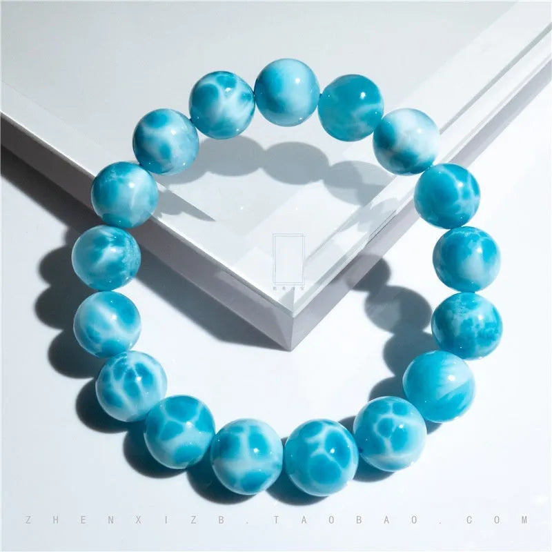 Blue bodhi bracelet with natural crystal sea-pattern stones and pearl accents