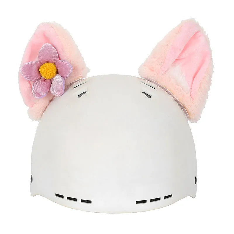Cute plush cartoon character helmet cover and matching hat costume set on a white background.