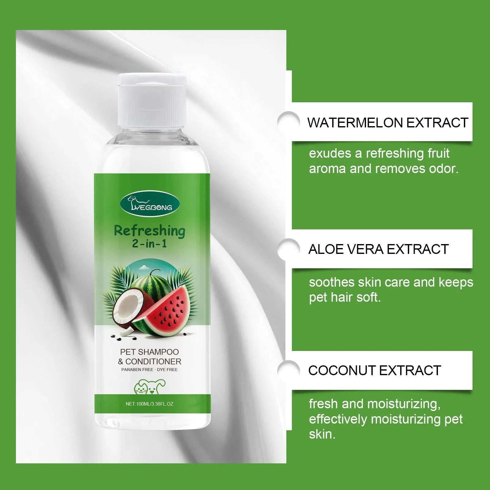 100ml pet 2-in-1 shampoo and shower gel bottle with watermelon and coconut extracts