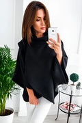 Women's longline cardigan sweatshirt with batwing sleeves and three-button placket in cotton blend fabric