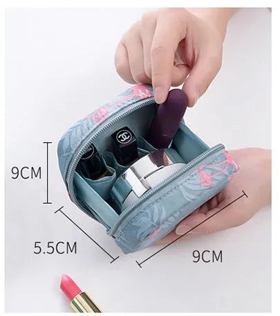 Plain cloth cube-shaped makeup storage bag shown in blue, pink, white, and white pink colour options.