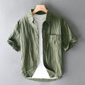 Men's apricot coloured pure cotton loose-fit casual summer shirt with short sleeves.