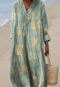 Women's casual long floral shirt dress with 3D printed pattern, pullover style, and wide waist.