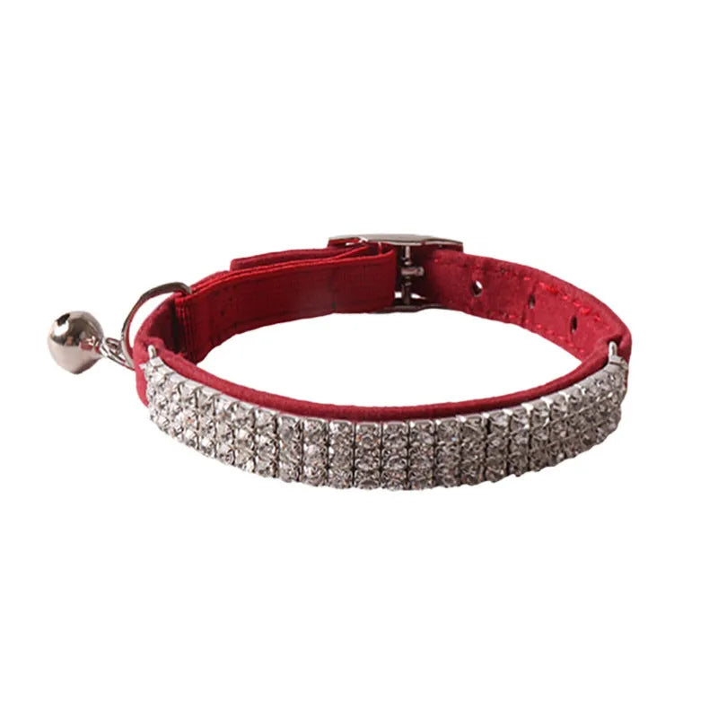 Flocked cat collar with elastic buckle in gang drill style showing colour options