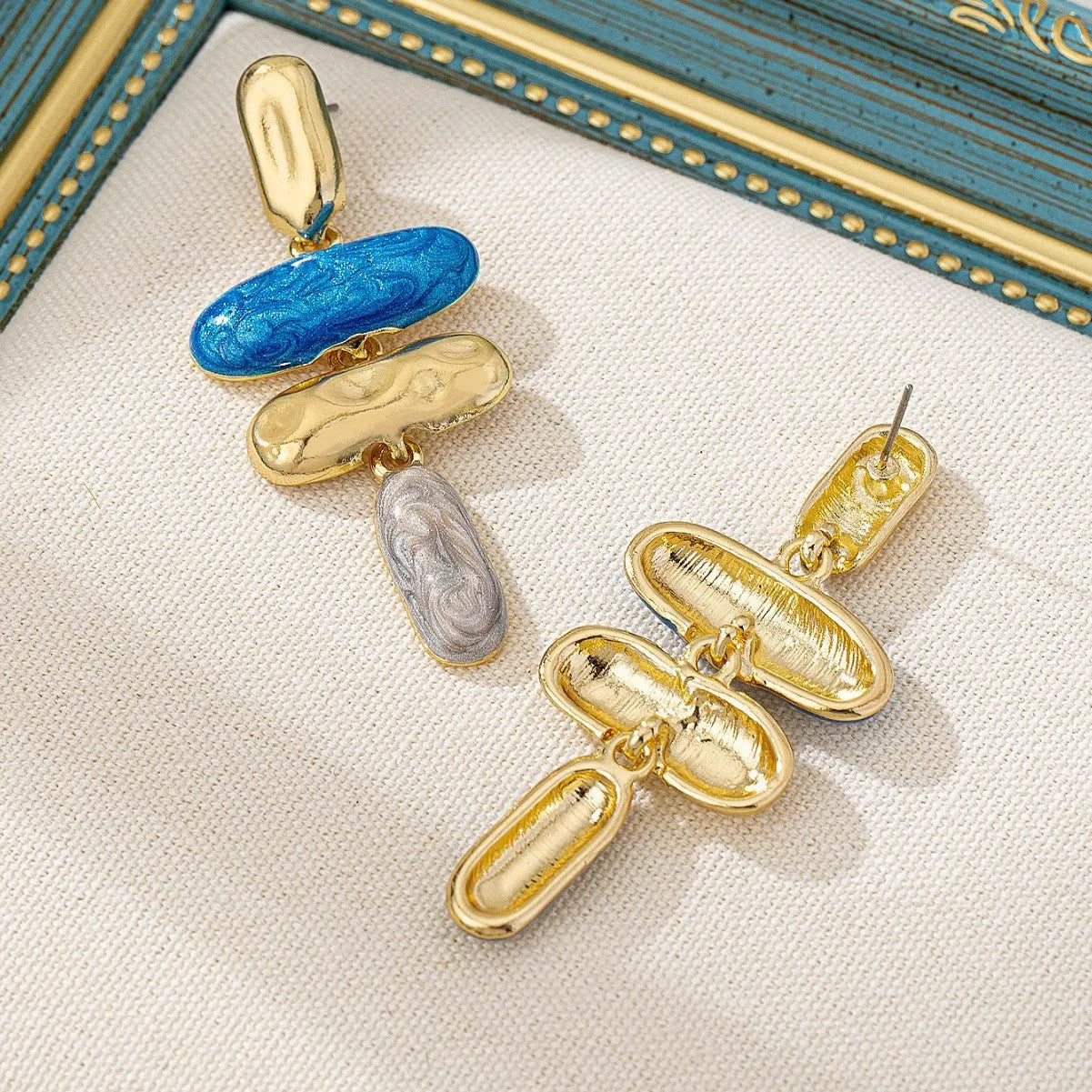 Geometric multicolour stud earrings with zinc alloy construction and electroplated finish