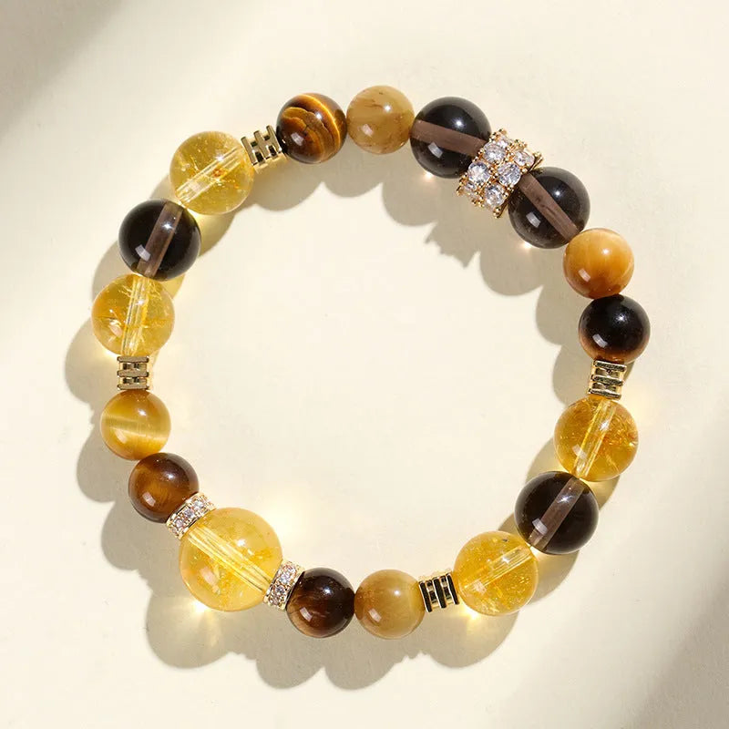Women's natural yellow tower crystal string beads bracelet with 10mm Jinba beads